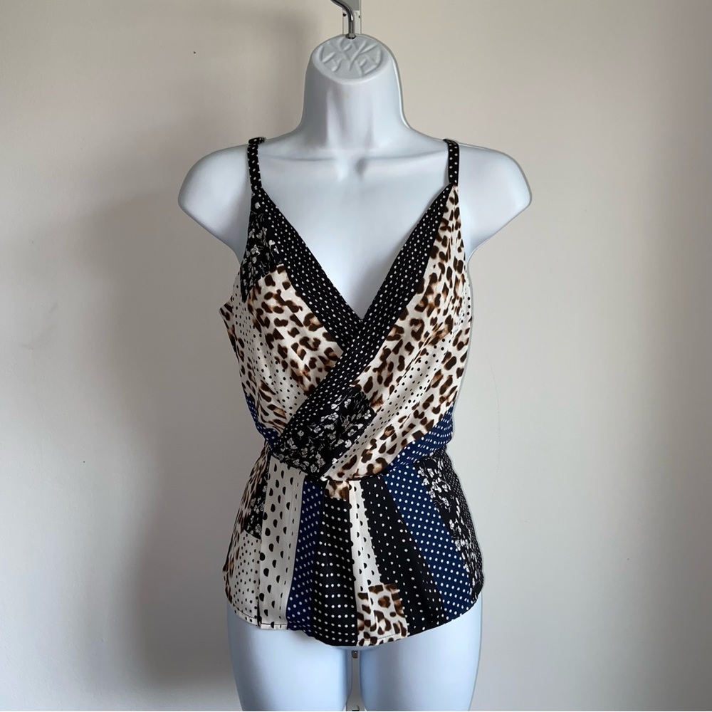 CAbi Samantha Crossover Cami Top Animal Print Polka Top Size 4 Leopard Stripe